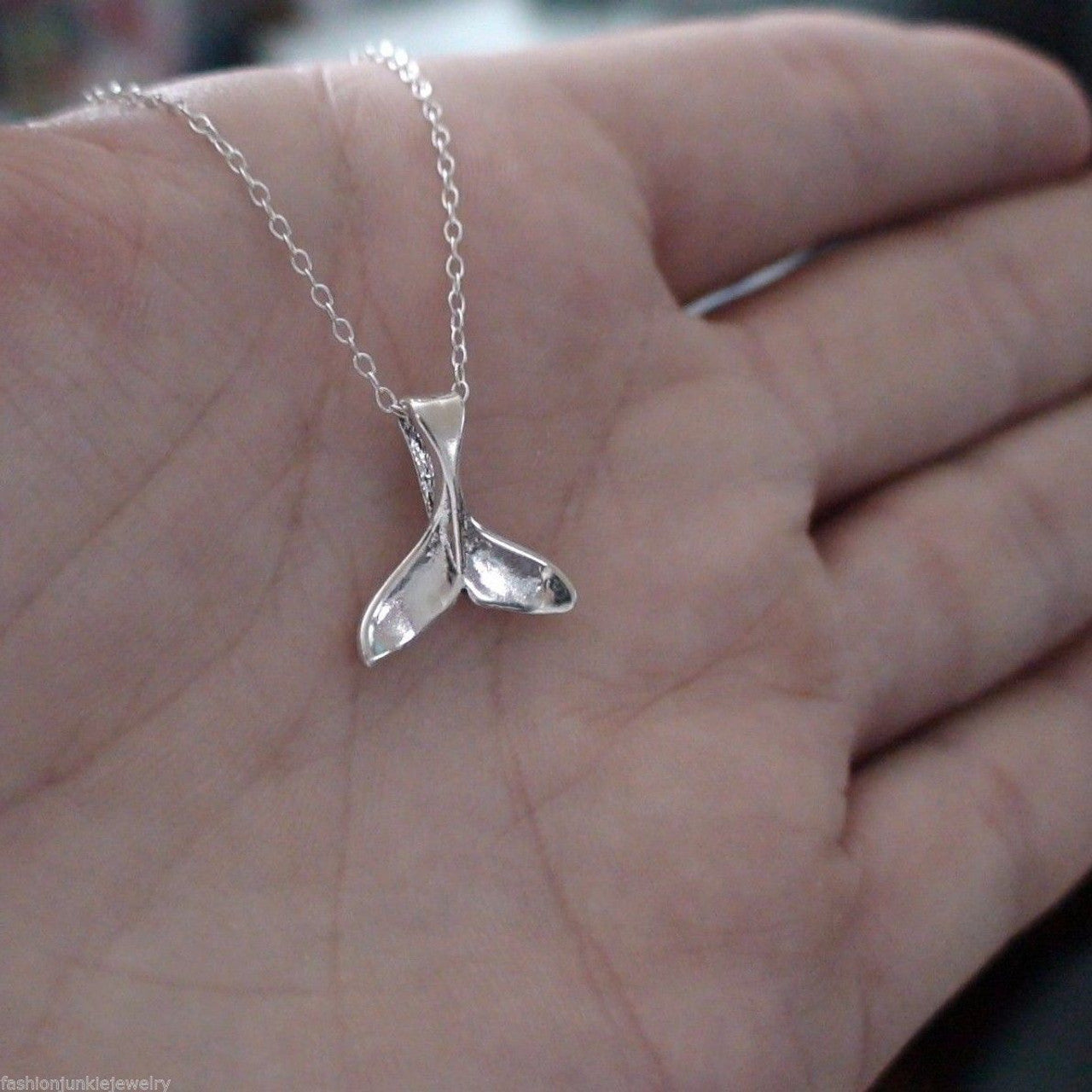Sterling Silver Whale Tail Necklace – 15mm Pendant on 18" Chain