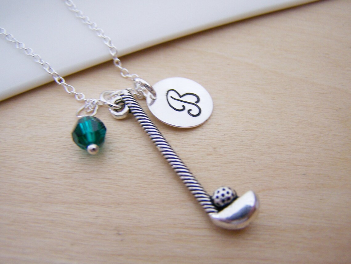 Golf Club Necklace – Sterling Silver with Birthstone & Initial Charm