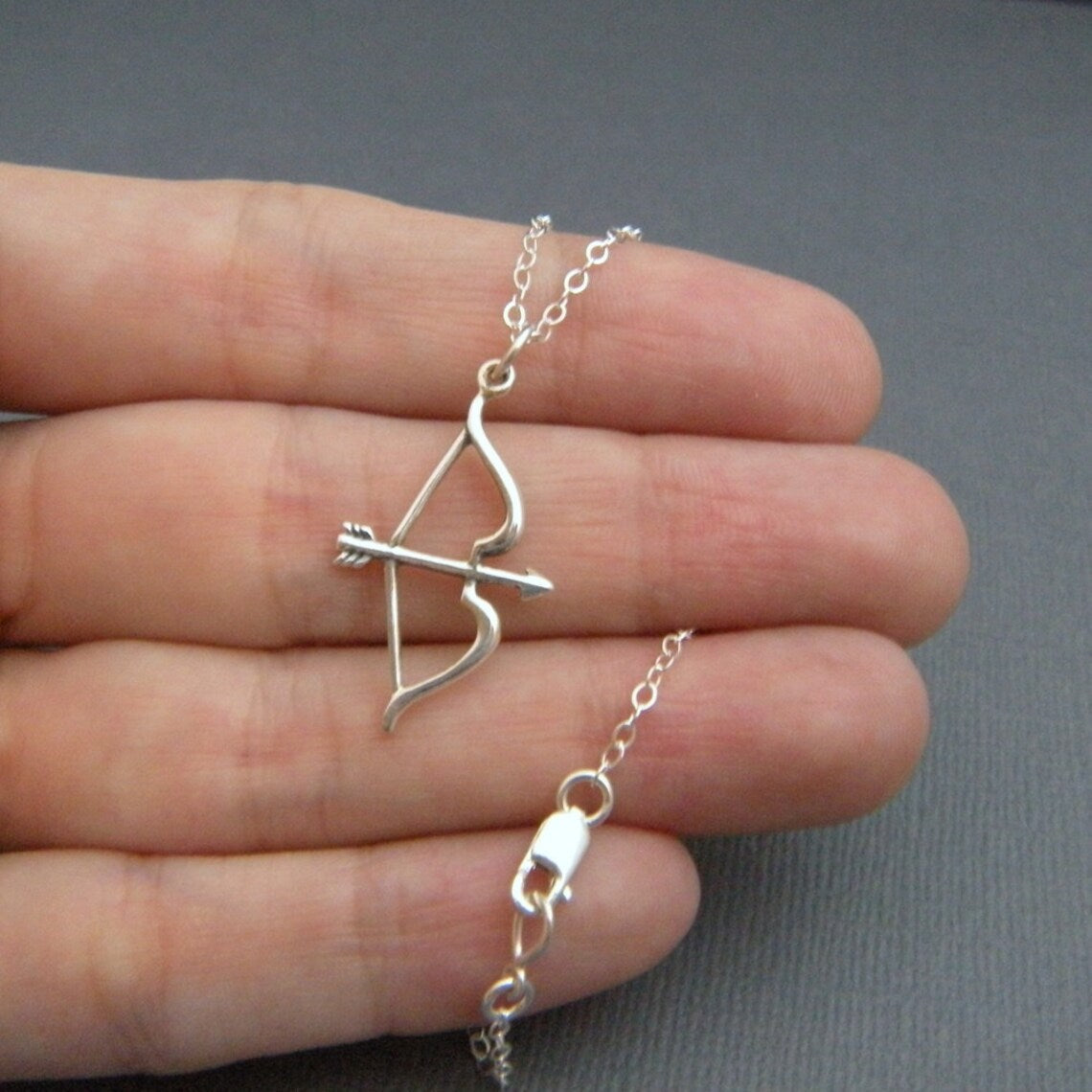 Silver Bow and Arrow Necklace – Sterling Silver Archery Pendant on 16" Chain