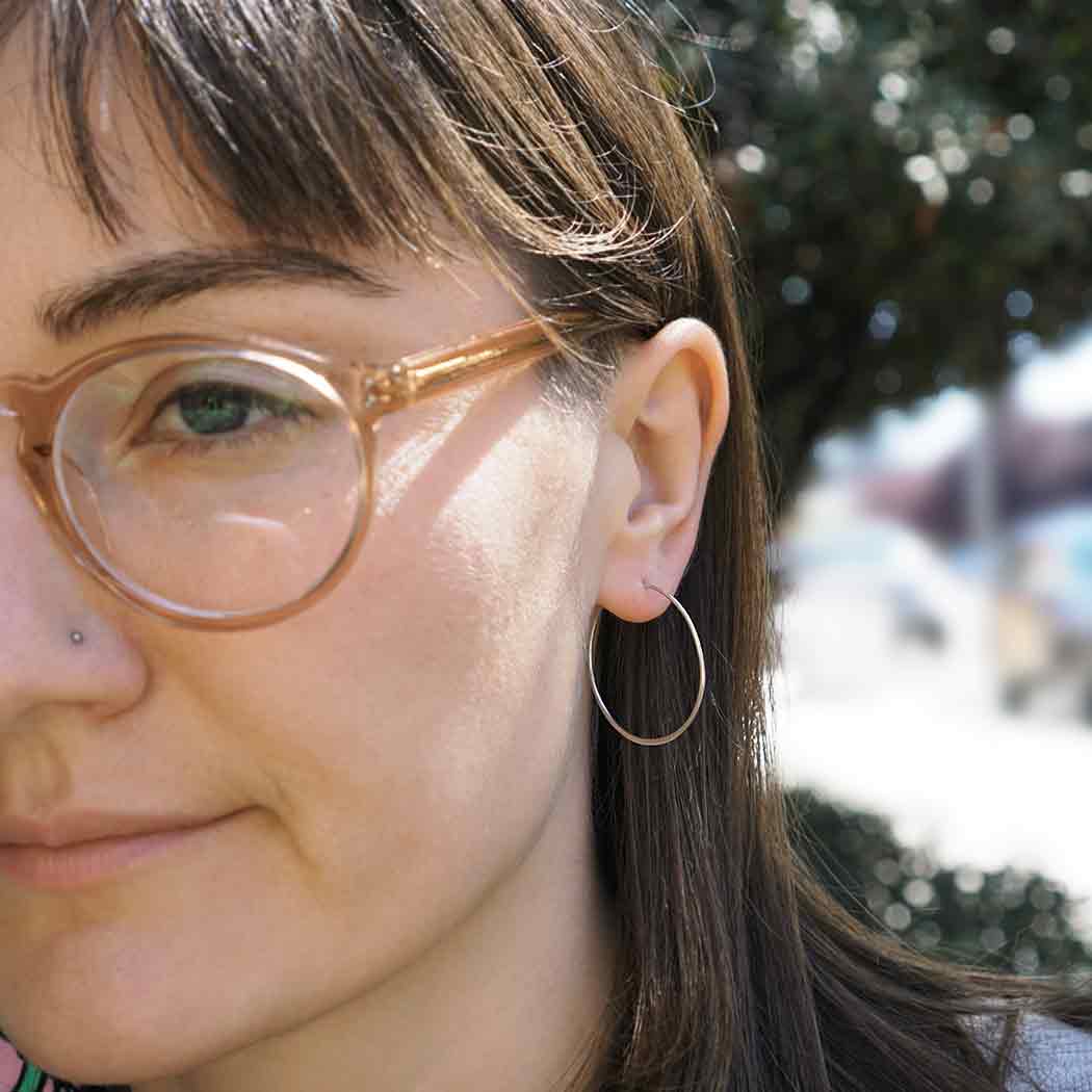 Sterling Silver Half Hammered Circle Hoop Earrings – 30mm