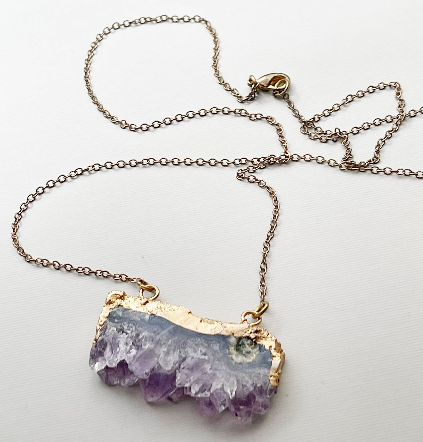 Chunky Raw Amethyst Necklace – Brass Chain, 25 Inch