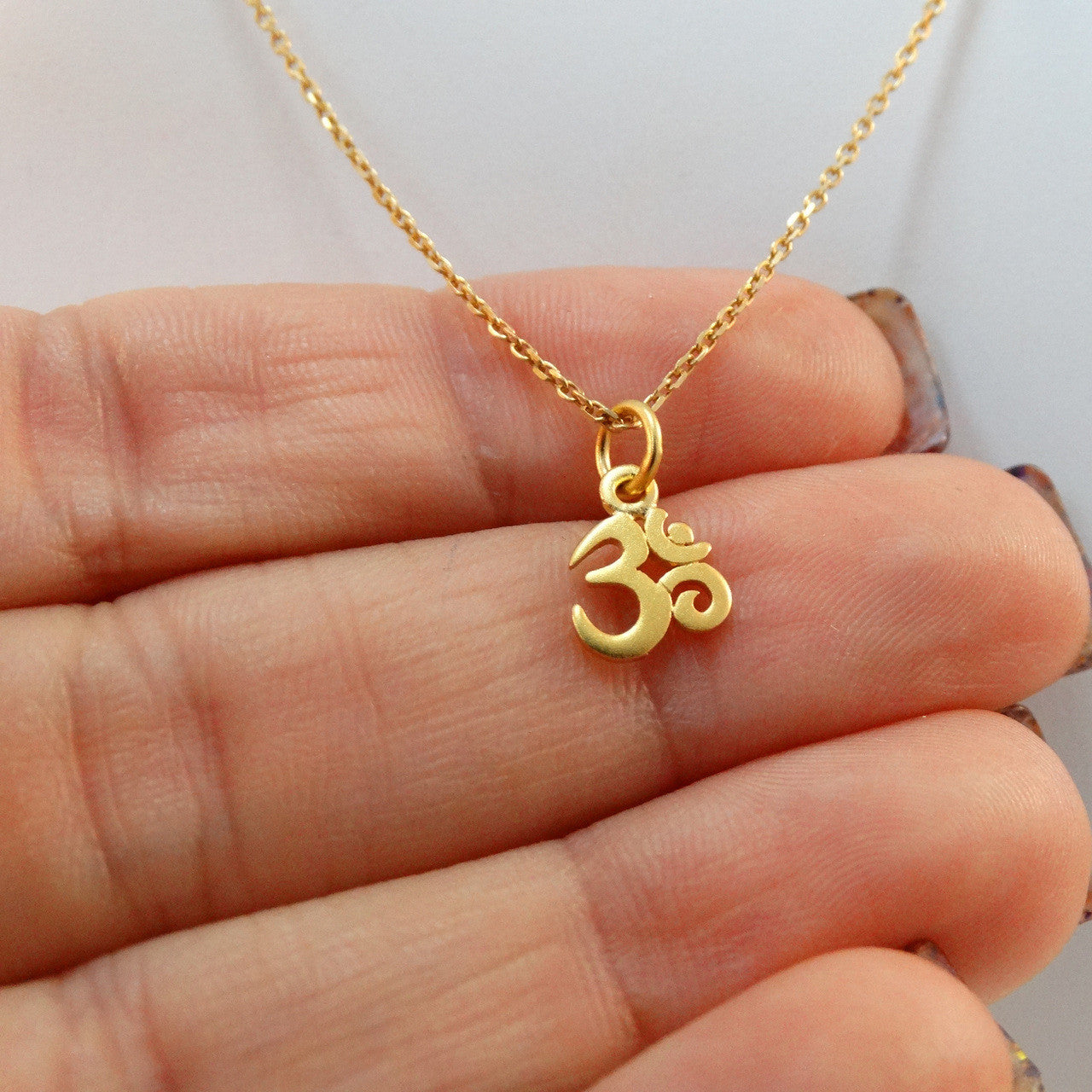 Gold Tiny Ohm Necklace – Minimalist Yoga Symbol on 16" Gold Filled Chain