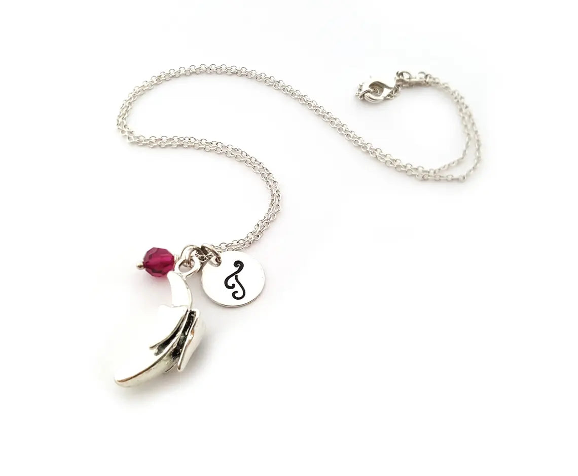Personalized Banana Necklace – Sterling Silver Chain with Birthstone & Initial