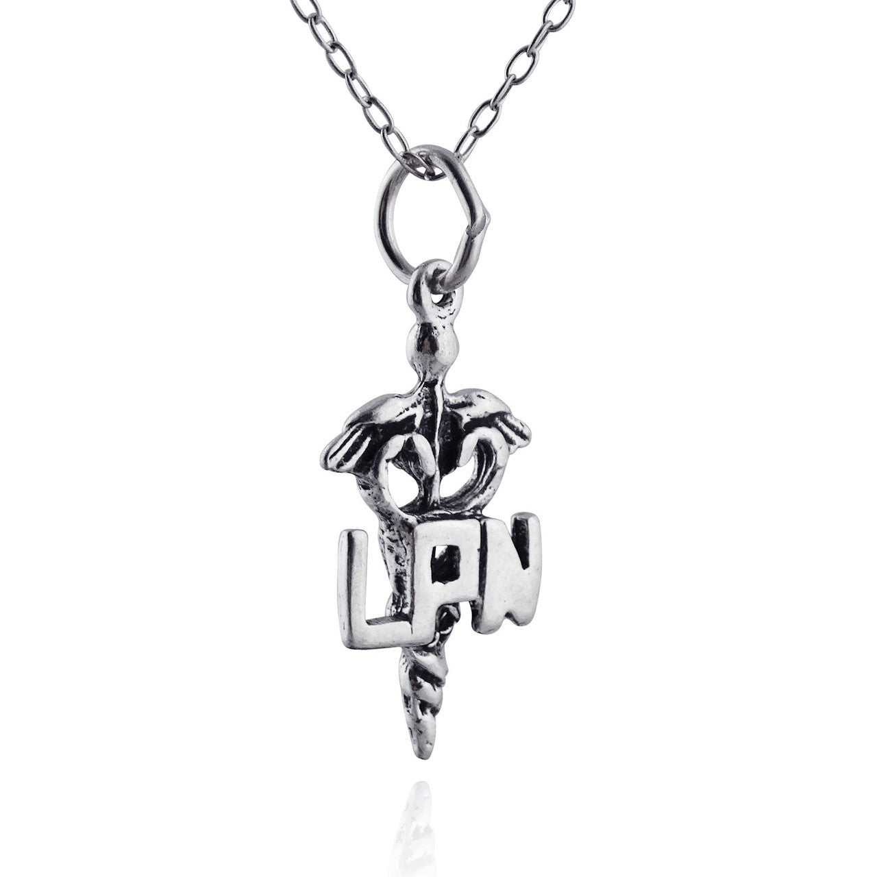 LPN Caduceus Necklace – Sterling Silver Medical Symbol Pendant on 16" Chain