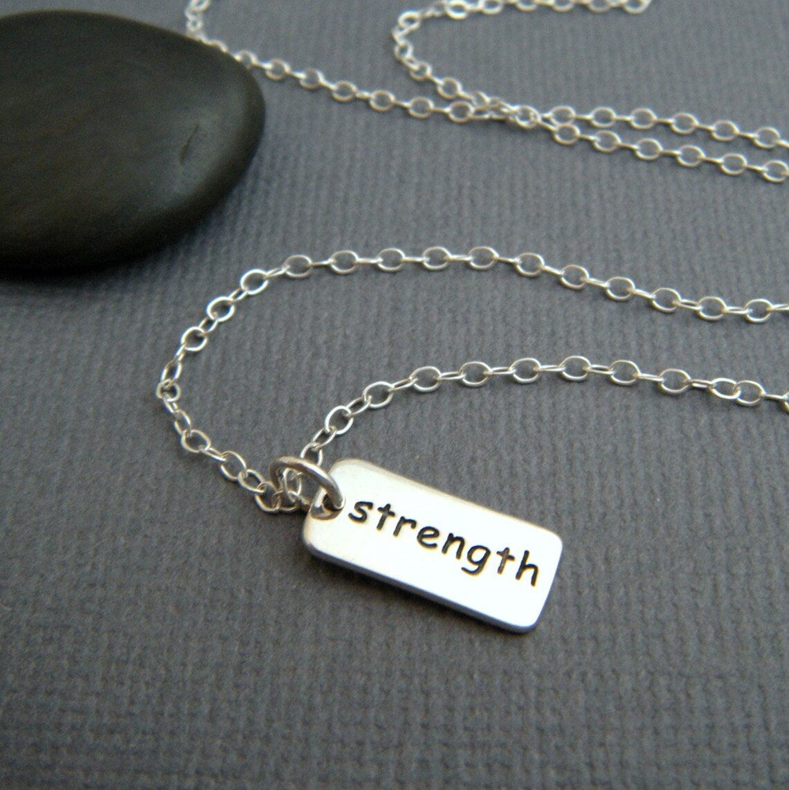 Strength Necklace – Tiny Sterling Silver Word Charm on 16" Chain