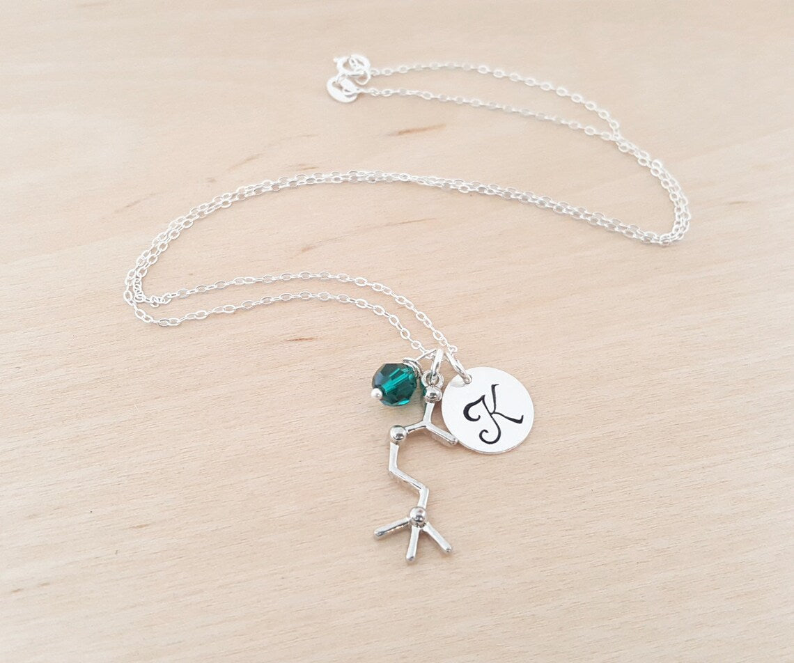 Personalized Acetylcholine Necklace – Sterling Silver Chain with Birthstone & Initial