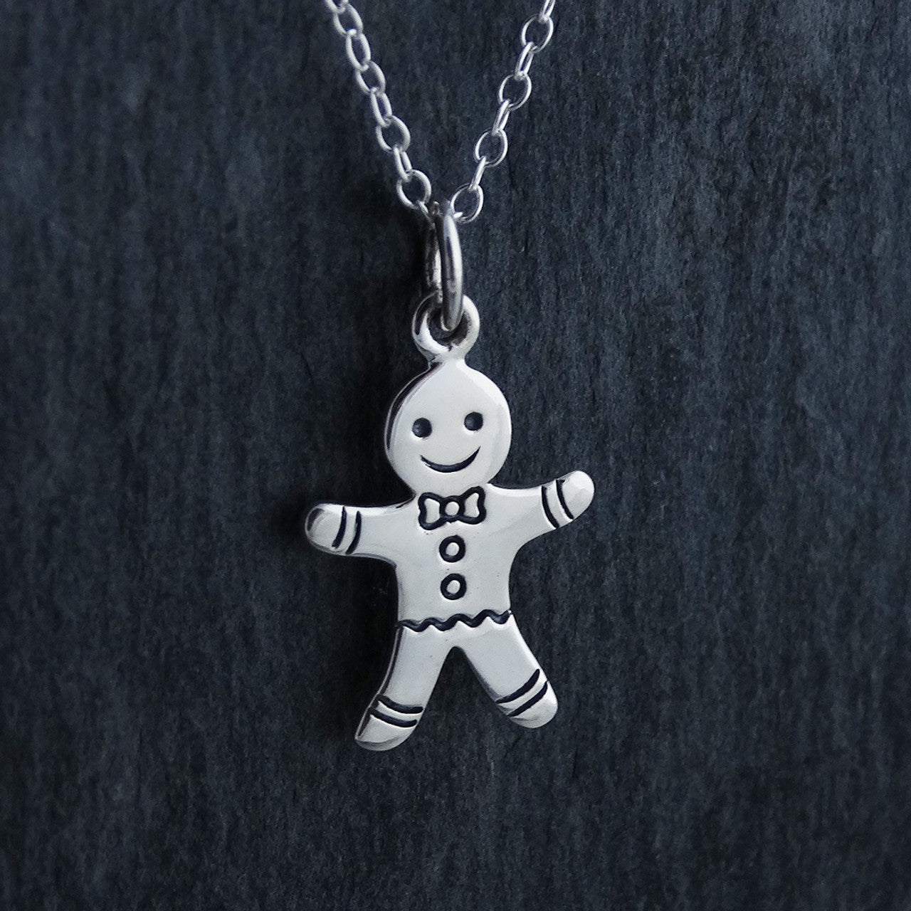 Gingerbread Man Necklace – Sterling Silver Holiday Charm on 18" Chain