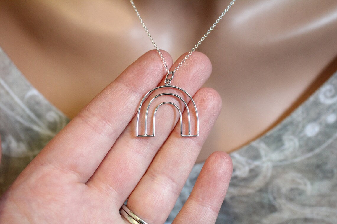 Openwork Rainbow Arch Necklace – Sterling Silver Wire Pendant on 18" Chain
