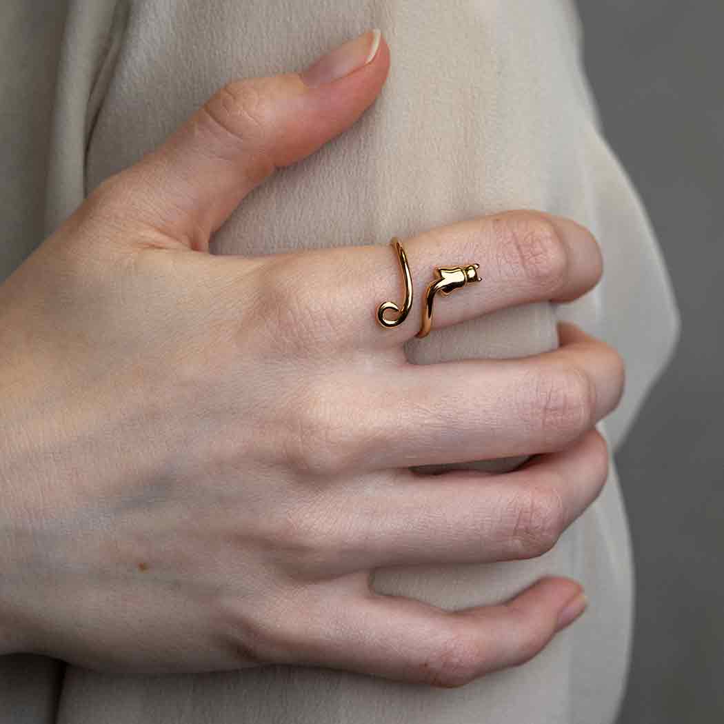 Bronze Adjustable Cat Ring – Gold Tone Kitty Wrap Ring