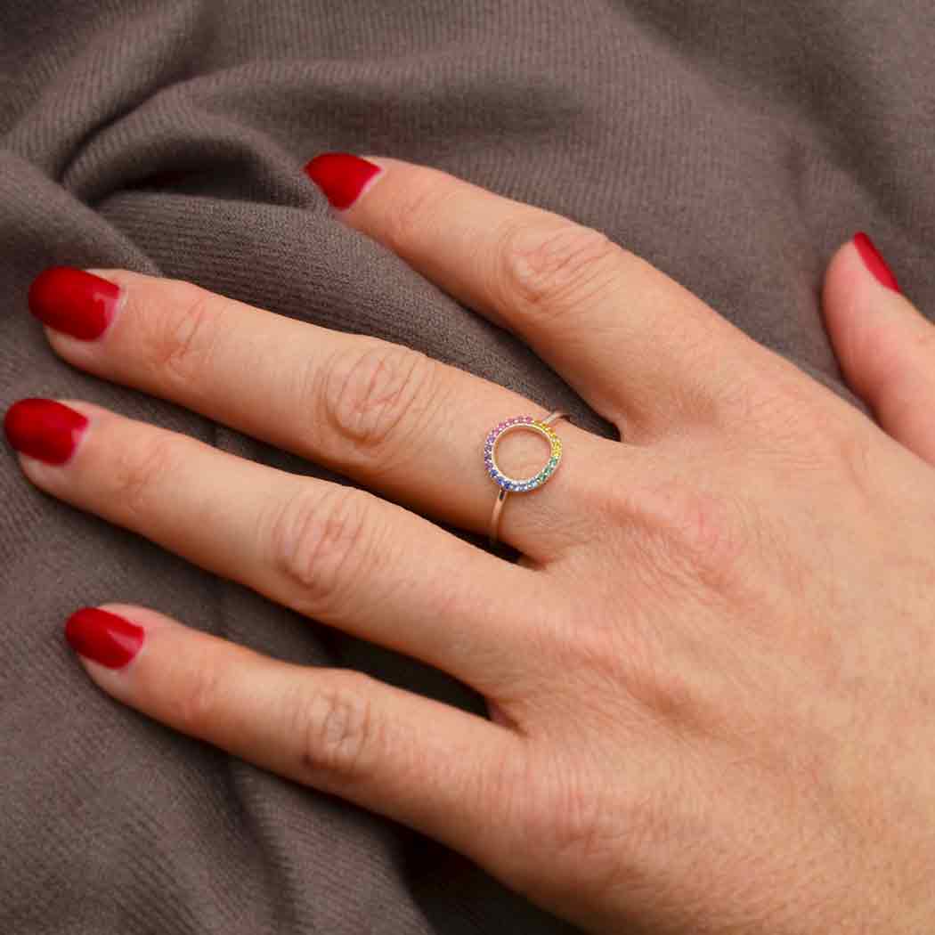 Rainbow Circle Ring – Sterling Silver with Nano Gems (Size 9)