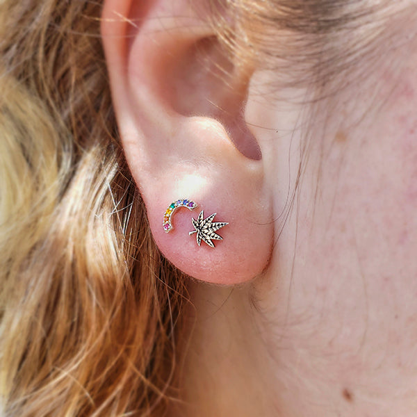 Rainbow Arc Post Earrings – Sterling Silver with Nano Gems (4x8mm)