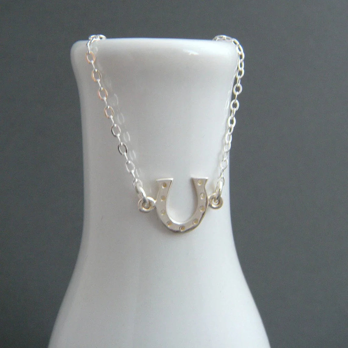 Tiny Silver Horseshoe Necklace – Lucky Charm on 17" Sterling Chain