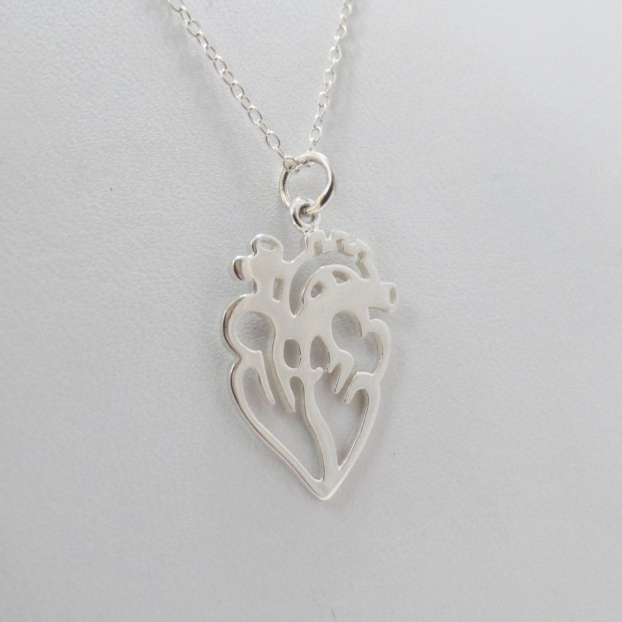 Open Anatomical Heart Necklace – Sterling Silver Medical Heart Pendant on 16" Chain
