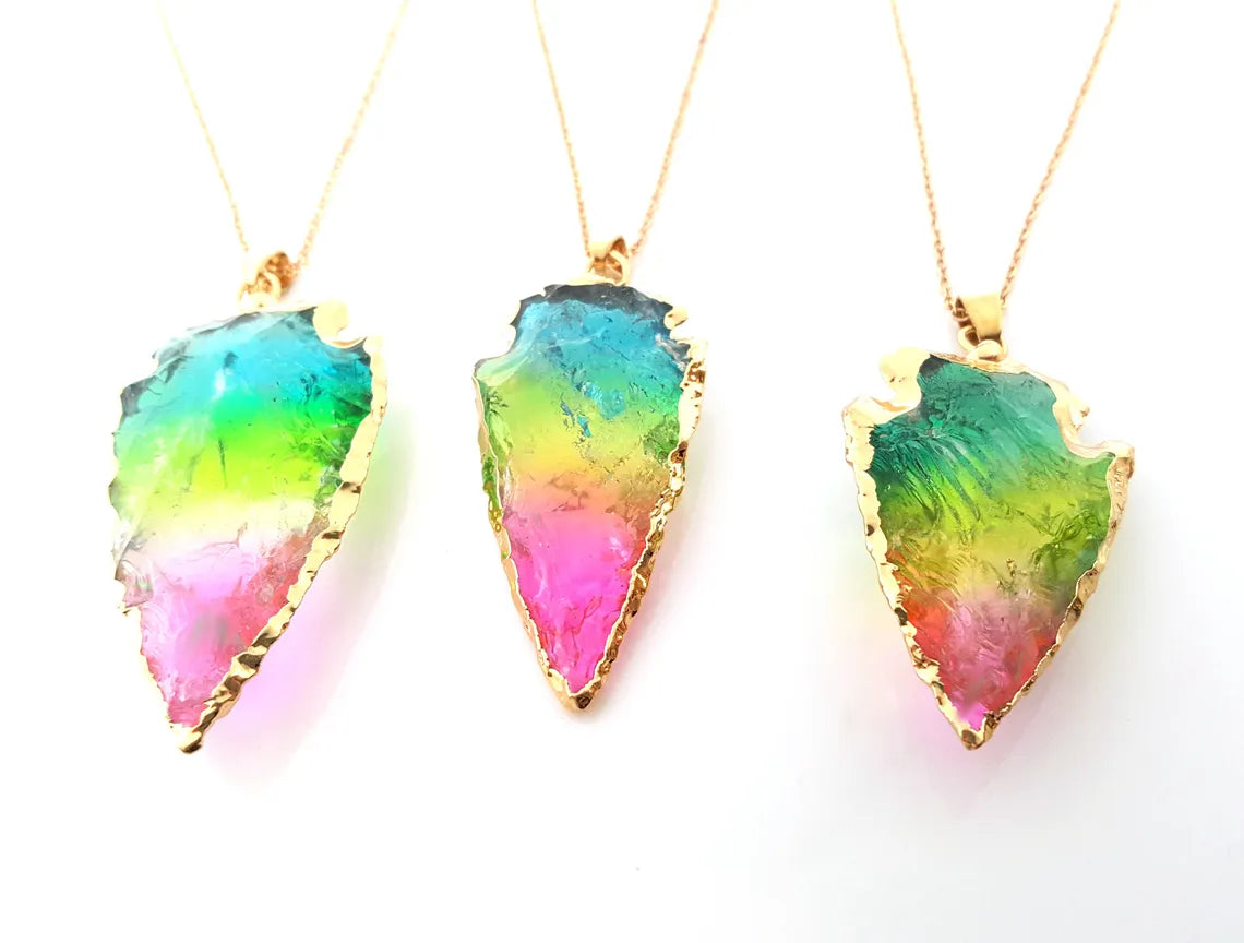 Rainbow Quartz Arrowhead Necklace