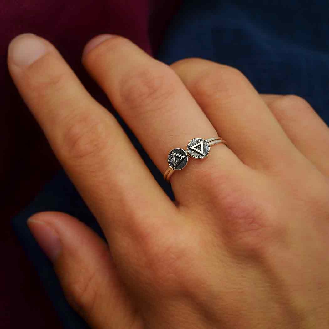 Sterling Silver Fire & Water Triangle Ring – Stacking Zodiac Ring - Size 7