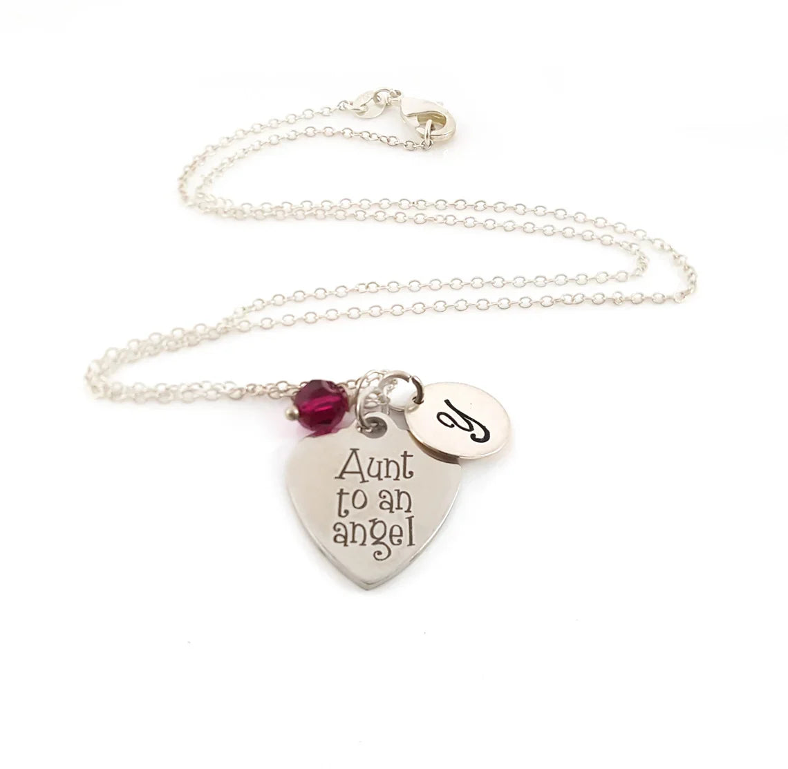 Aunt to an Angel Necklace – Sterling Silver Chain with Birthstone & Initial