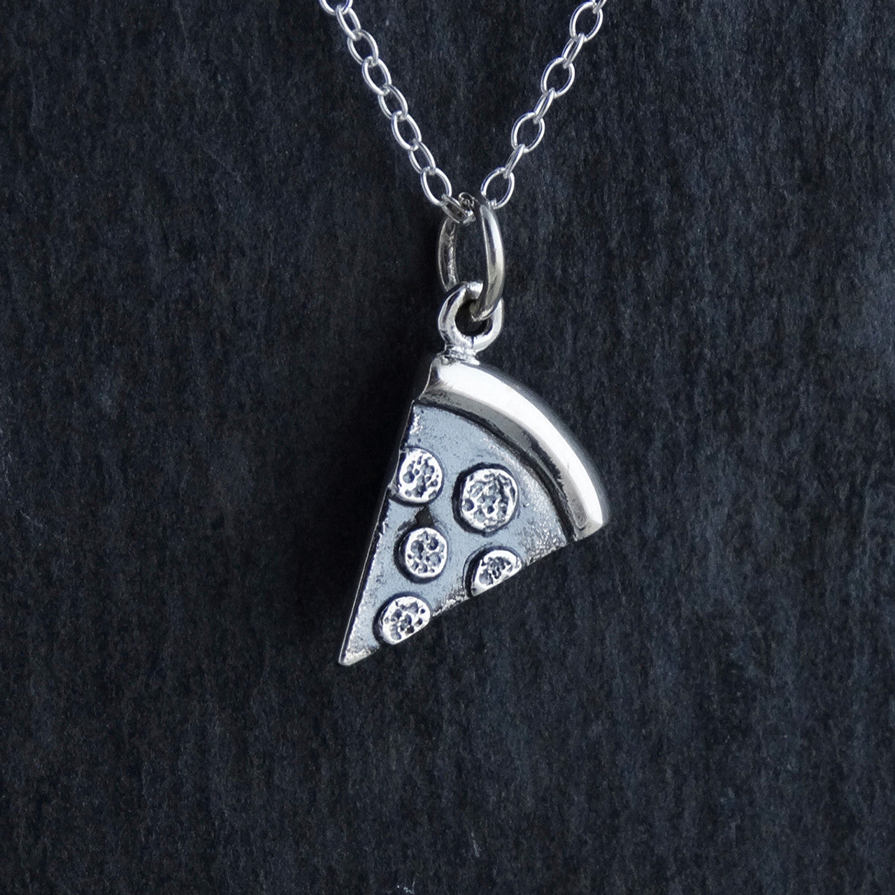 Tiny Pepperoni Pizza Necklace – 925 Sterling Silver Charm on 16" Chain