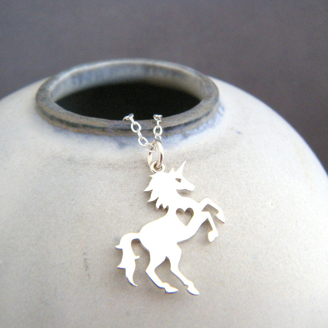 Unicorn Heart Necklace – Sterling Silver Whimsical Charm on 16" Chain