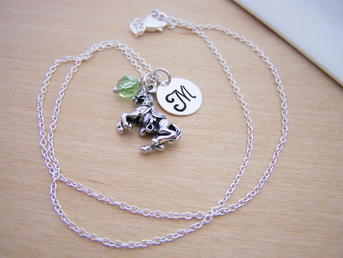 Personalized Horse Necklace – Sterling Silver Chain with Birthstone & Initial