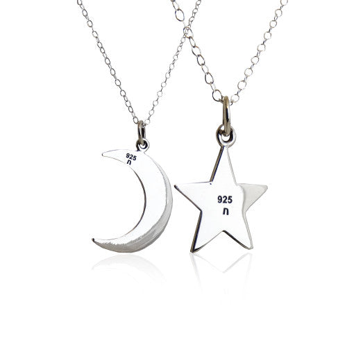 Sterling Silver “Love You to the Moon” Necklace Set – Moon & Star on 18" Chains