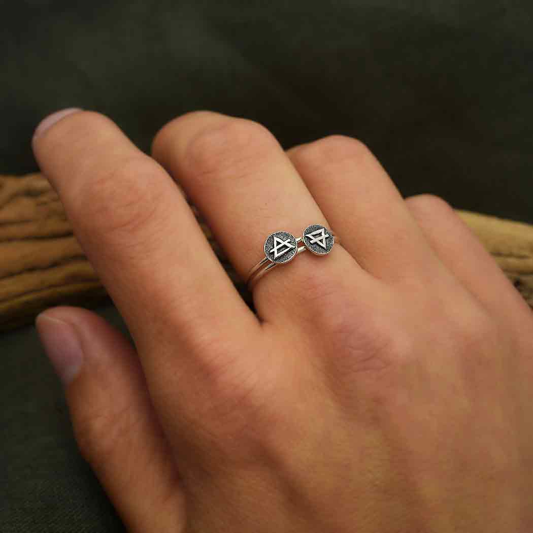 Sterling Silver Earth & Air Triangle Ring – Stacking Zodiac Ring (Sizes 7 & 8)