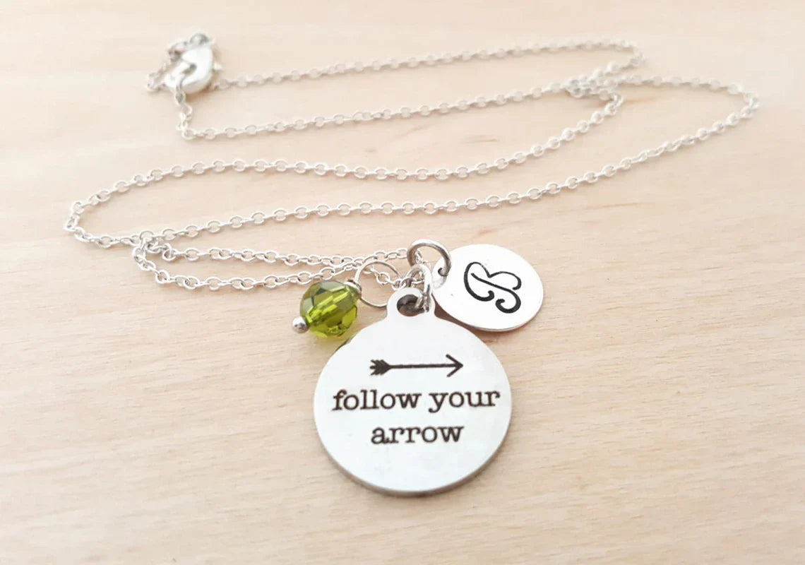 Follow Your Arrow Necklace – Sterling Silver with Birthstone & Initial Charm