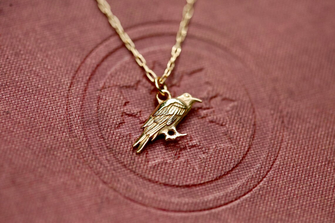 Golden Raven Necklace – 14k Gold Filled Crow Charm on 16" Chain