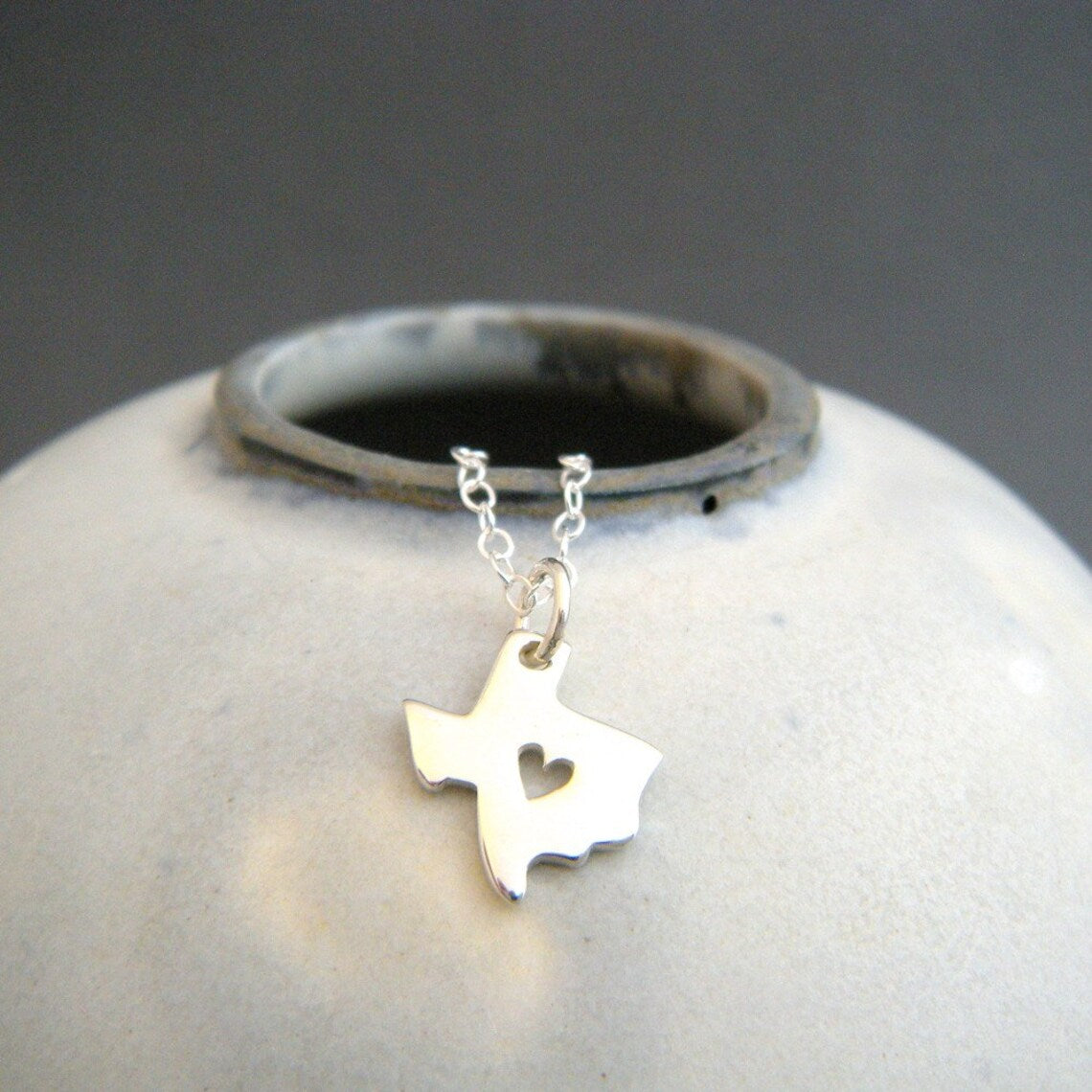 Texas State Necklace – Sterling Silver Charm with Heart Cutout on 16" Chain
