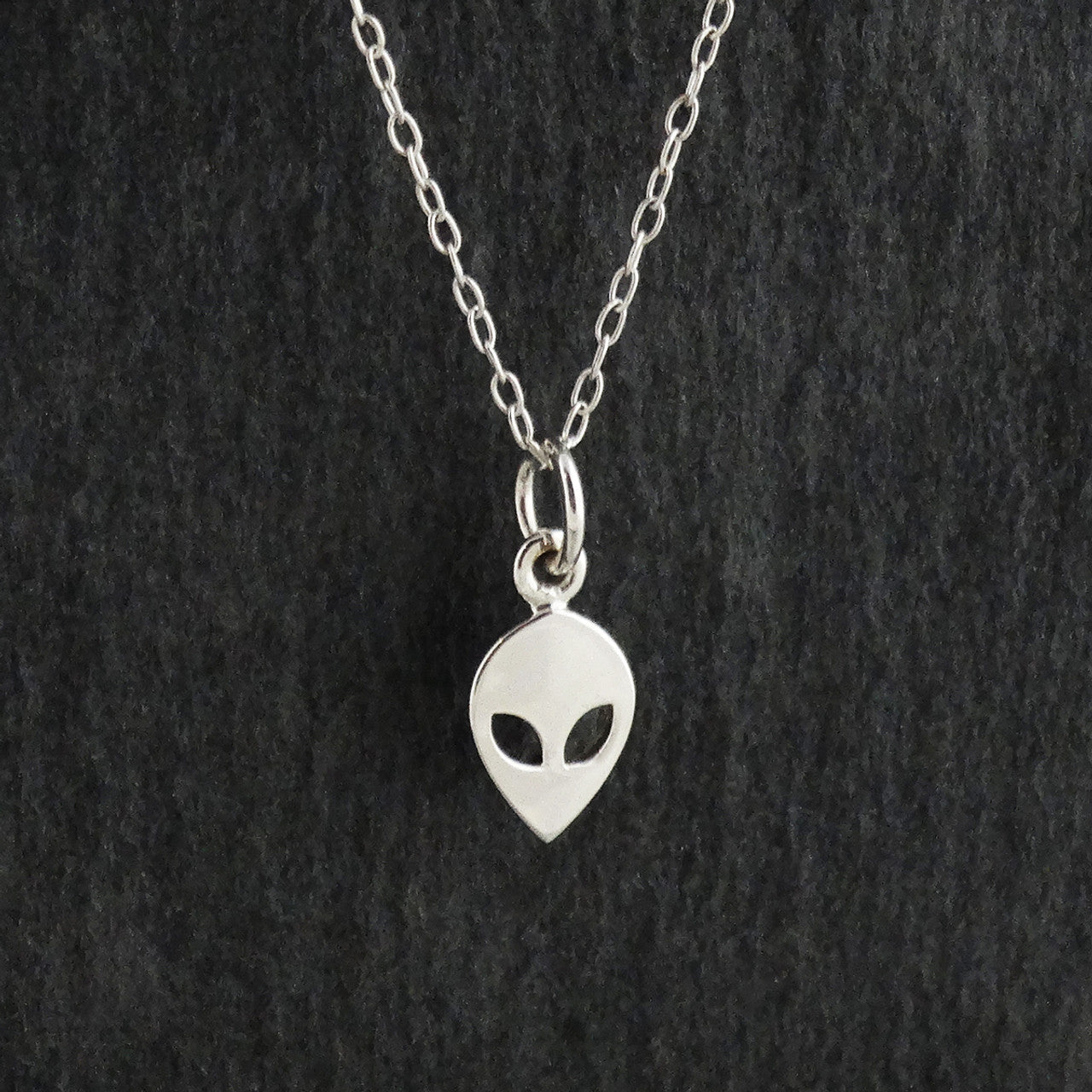 Tiny Alien Head Necklace – Sterling Silver Space-Inspired Charm on 16" Chain