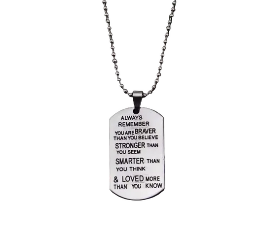 Men’s Inspirational Dog Tag Necklace – Stainless Steel “Always Remember” Quote – 24” Ball Chain
