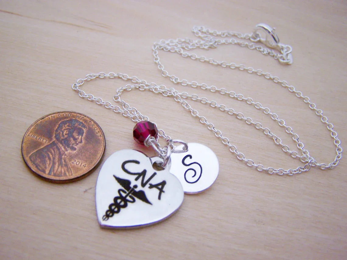 Personalized CNA Necklace – Sterling Silver Chain with Birthstone & Initial