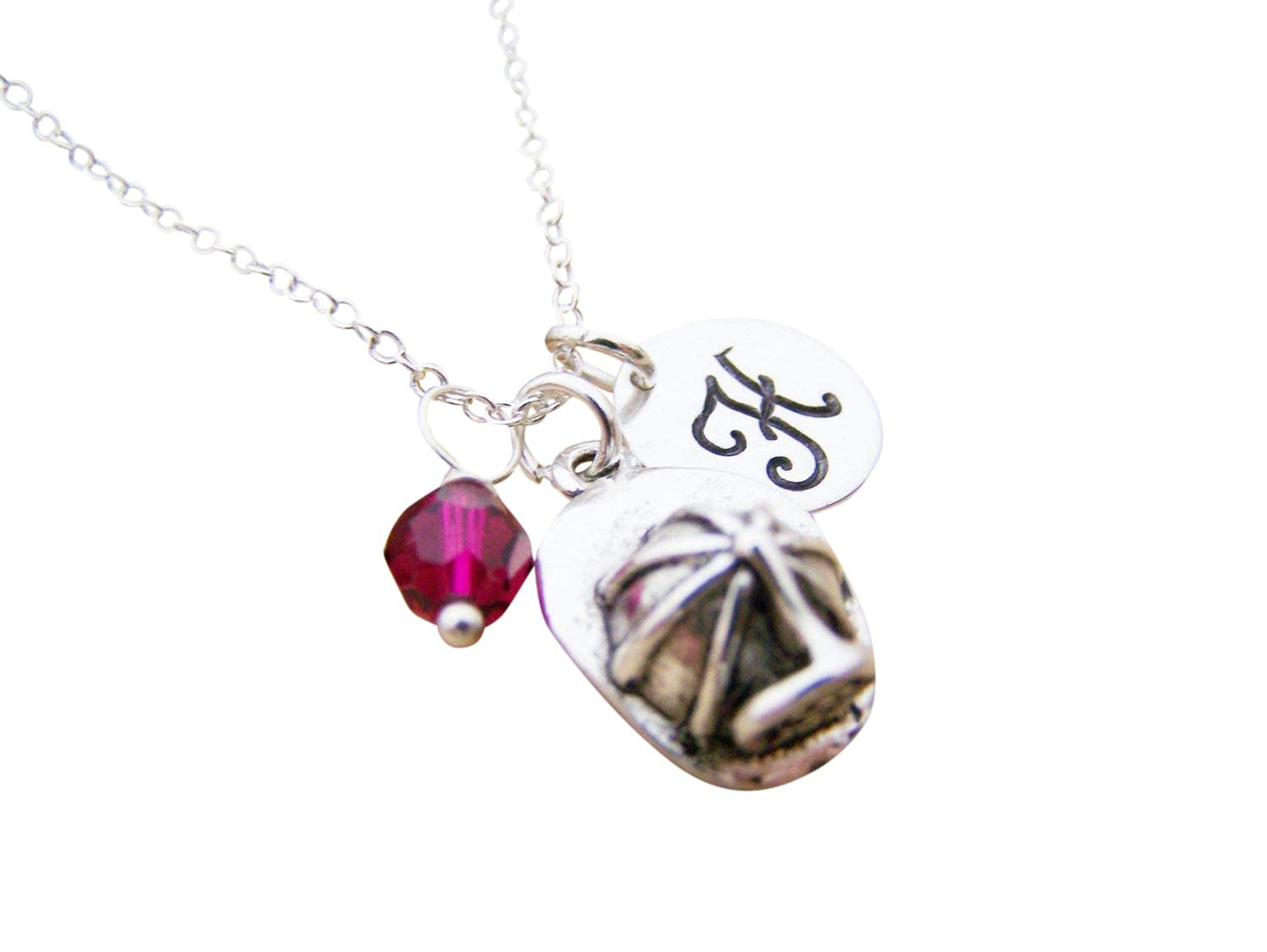 Fire Helmet Charm Necklace – Personalized Sterling Silver Jewelry with Initial & Birthstone or Pearl