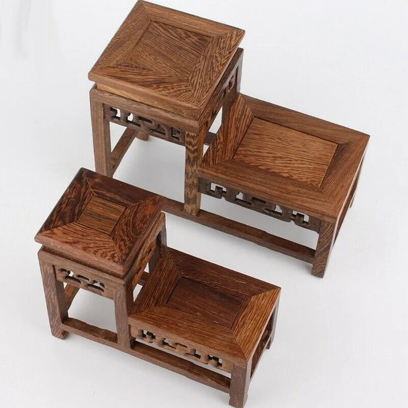 Traditional Chinese Wooden Fishbowl & Bonsai Stand – Carved Pedestal Base for Vases, Teapots & Stones