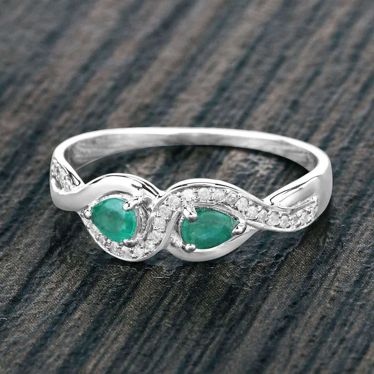 0.35 Carat Genuine Zambian Emerald and White Diamond 14K White Gold Ring