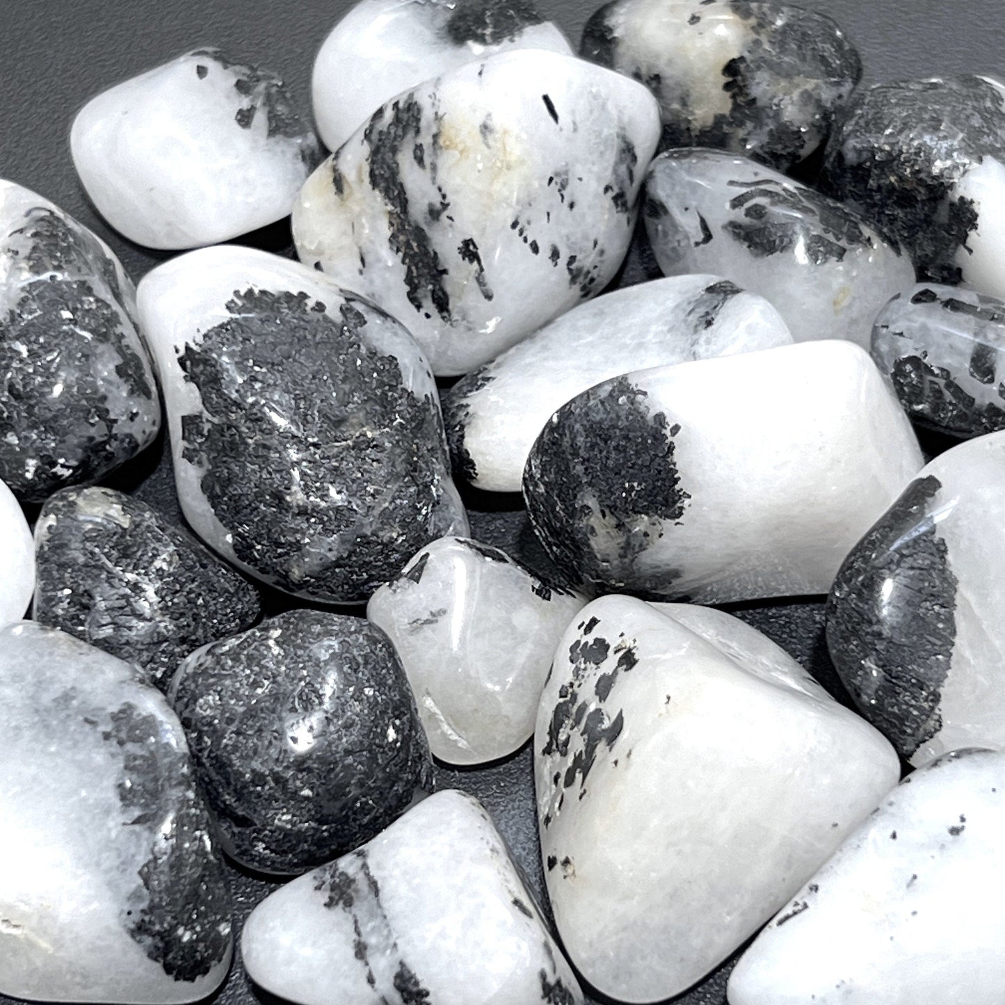 White Quartz Crystal and Tourmaline Tumbled Stones (By The Piece Or Pound)