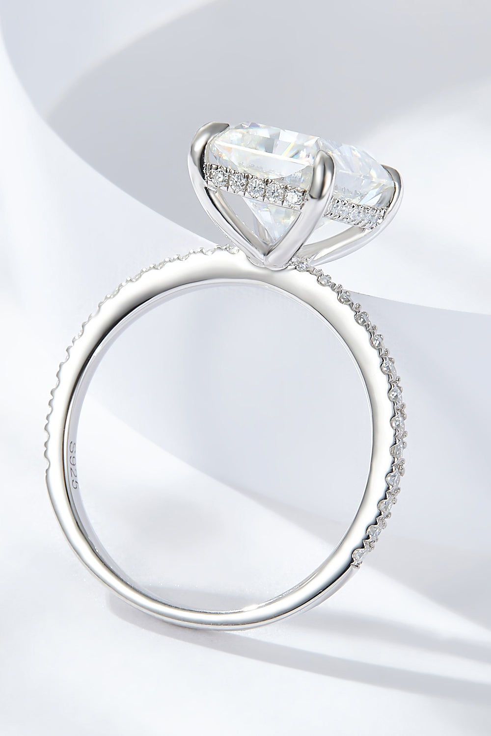 4 Carat Radiant-Cut Sparkala™ 4-Prong Side Stone Ring (Platinum Over Pure Sterling Silver)