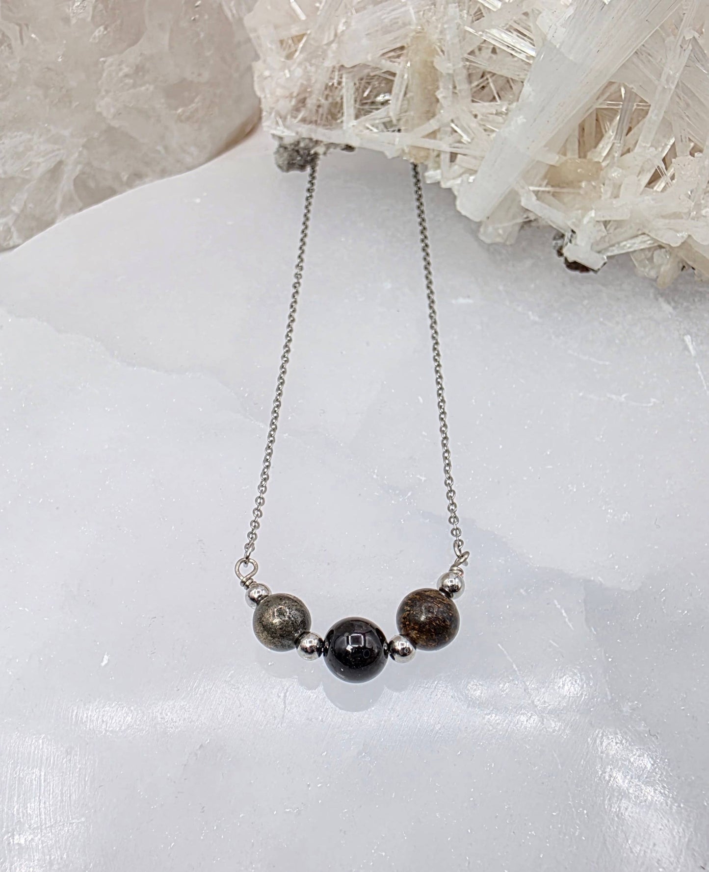 STAY IN MY POWER - Pyrite, Bronzite, Garnet Jewelry Set