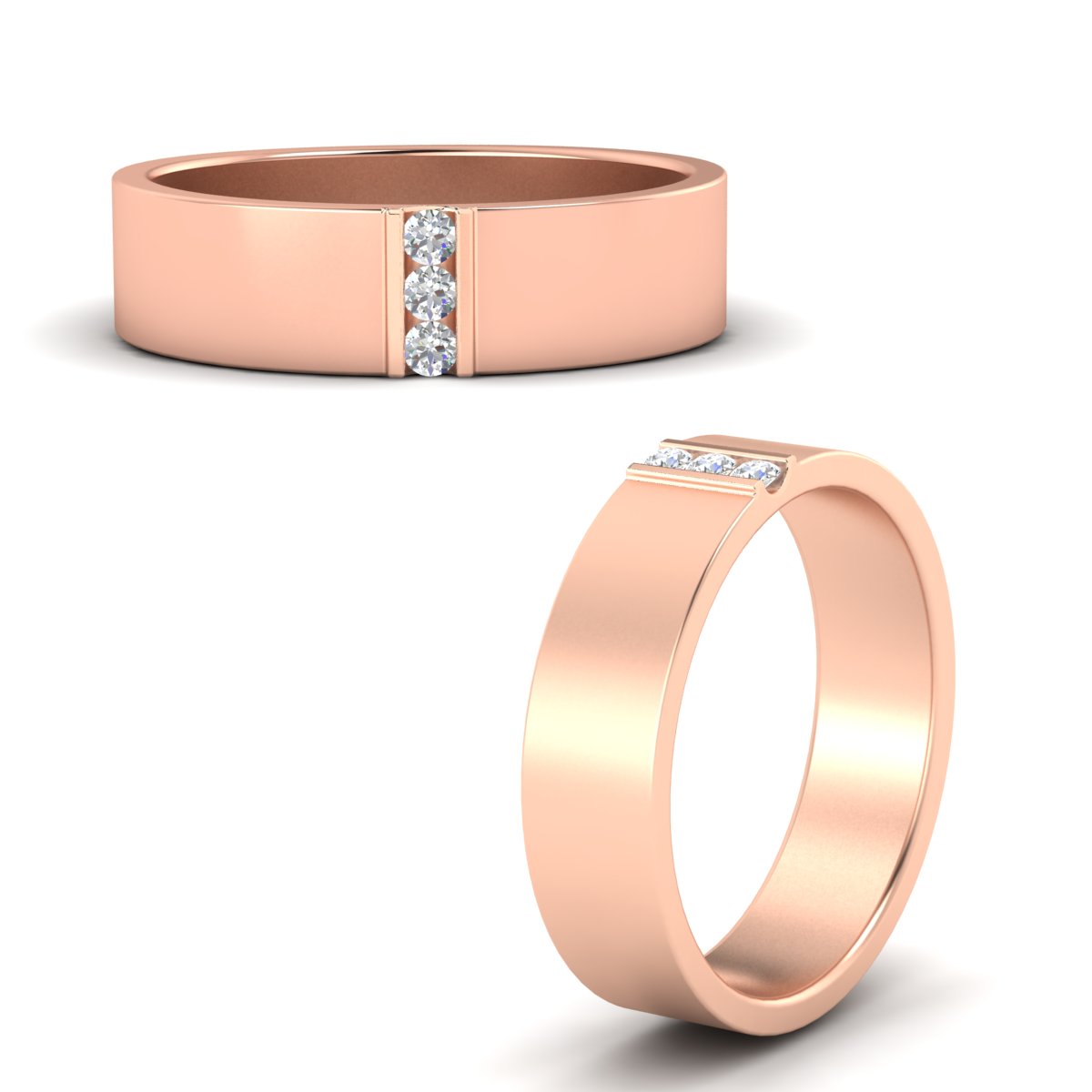 3 Stone Mens Flat Gemstone Band