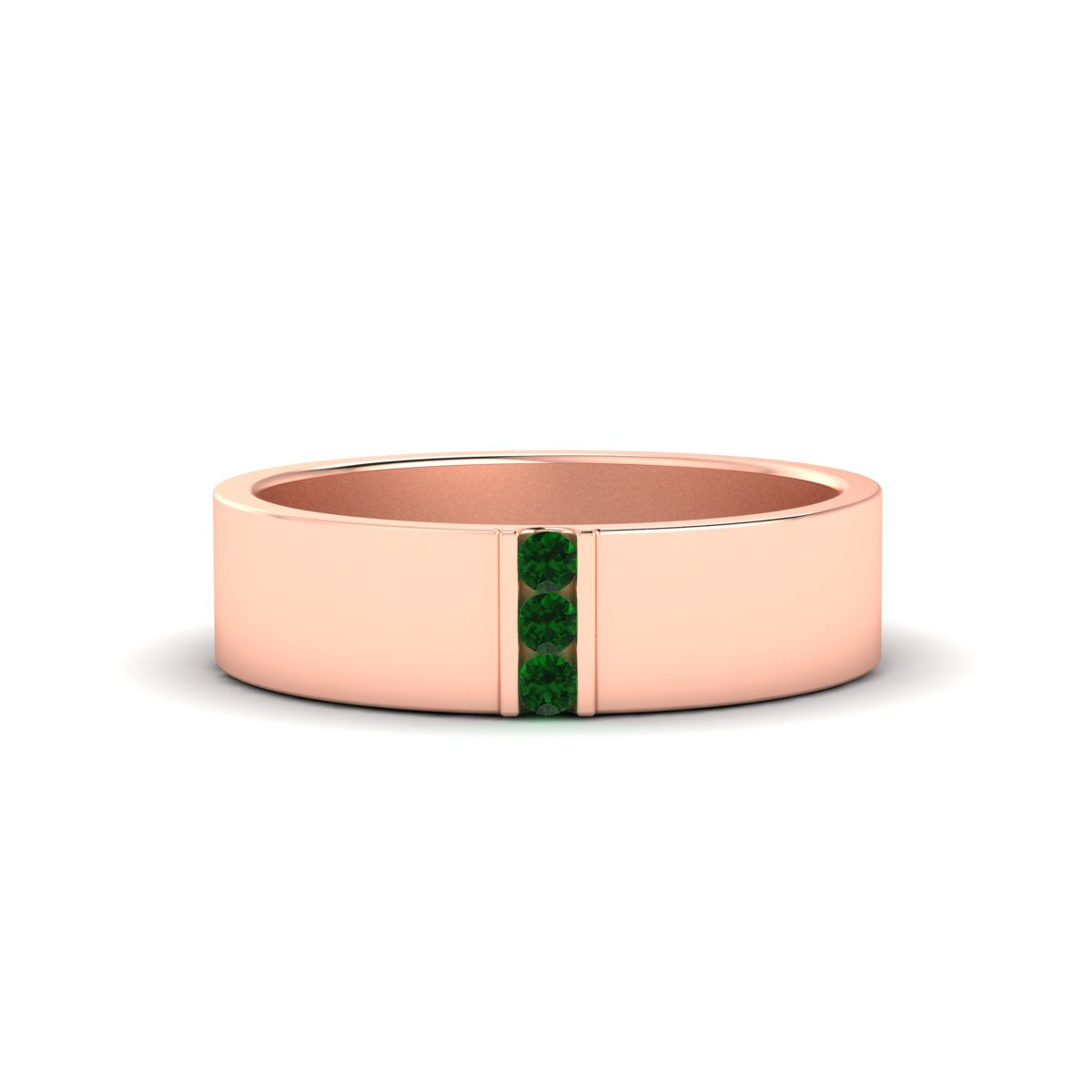 3 Stone Mens Flat Gemstone Band