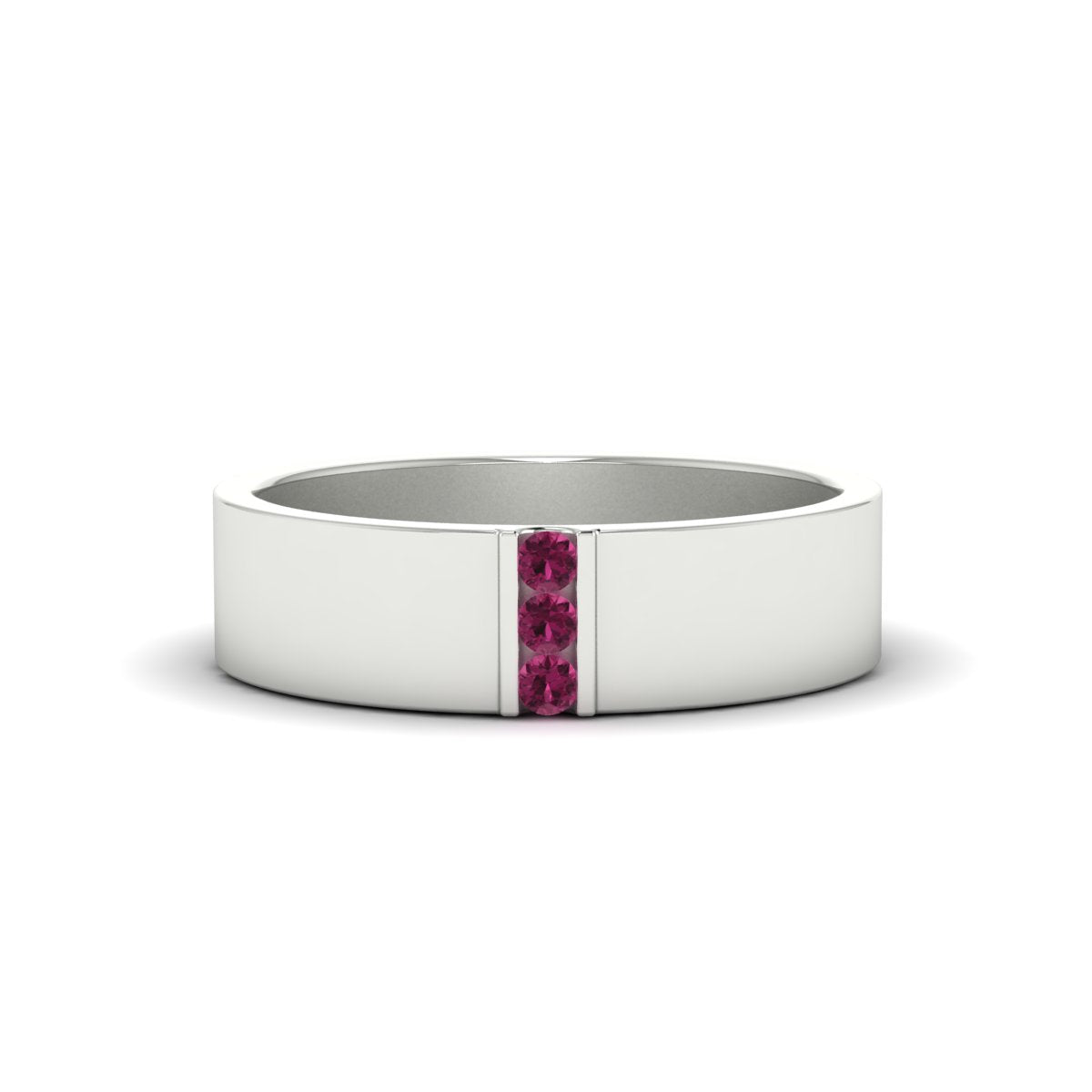 3 Stone Mens Flat Gemstone Band