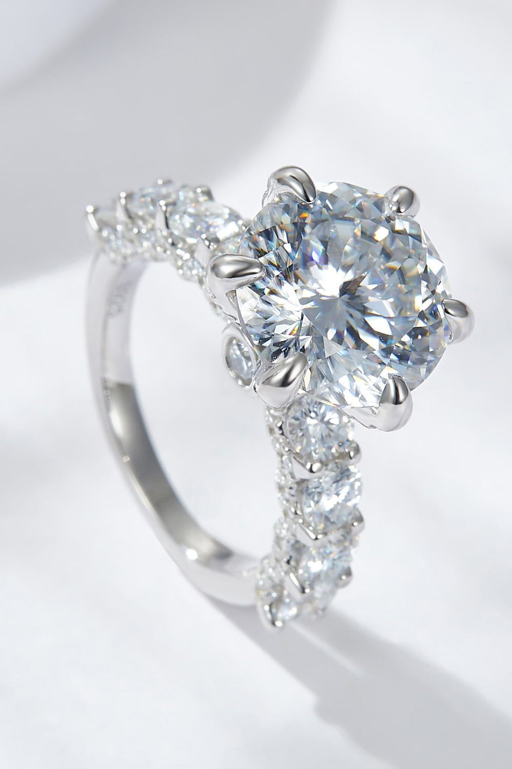 3-Carat Brilliant Round Cut Sparkala™ Side Stone Ring (Platinum Over Pure Sterling Silver)