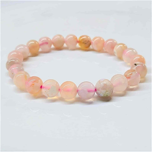 Flower Agate Round Bead Bracelet - Stone of the Divine Feminine