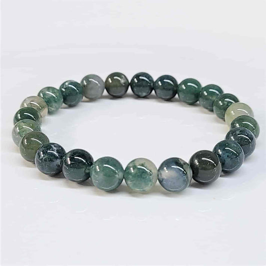 Moss Agate Round Bead Bracelet - The Gardener's Stone