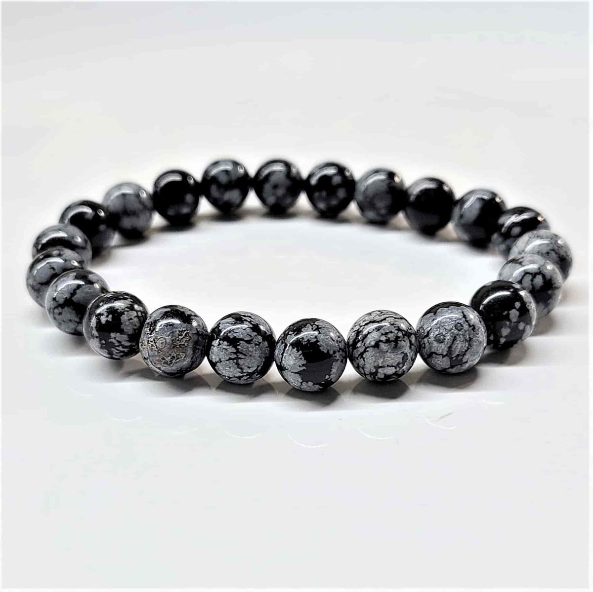 Snowflake Obsidian Round Bead Bracelet - Stone of Purification & Balance