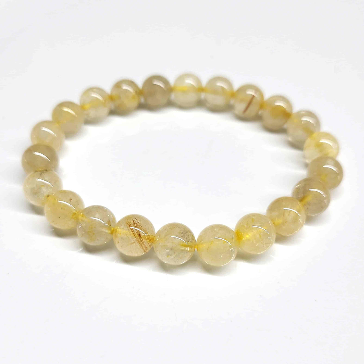 Rutilated Quartz Round Bead Bracelet - Stone of Illumination & Manifestation