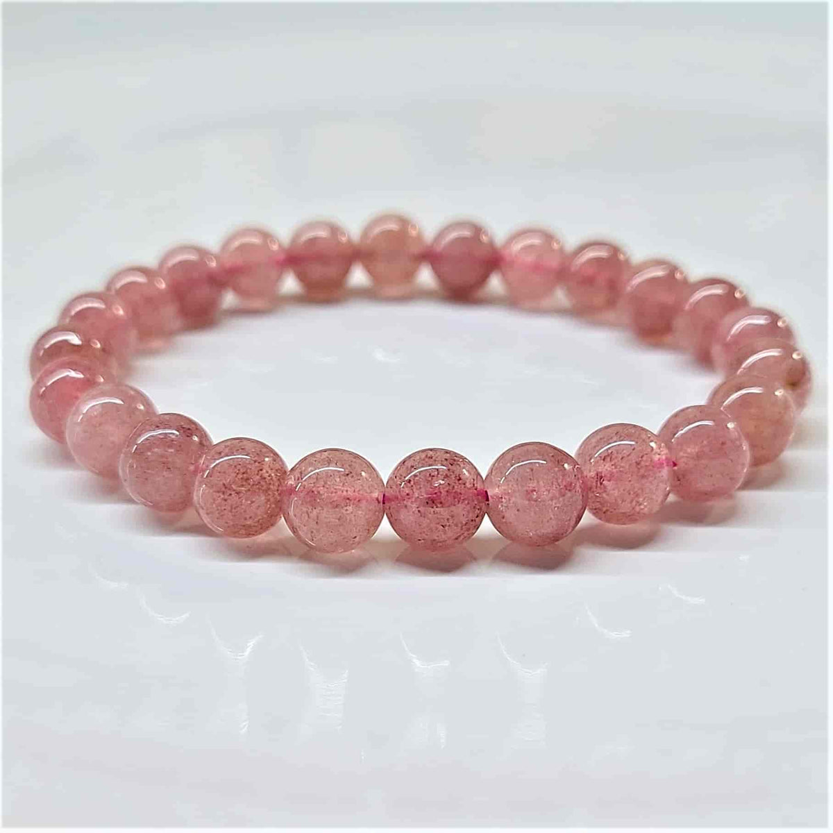 Strawberry Quartz Round Bead Bracelet - Stone of Love & Joyful Blessings