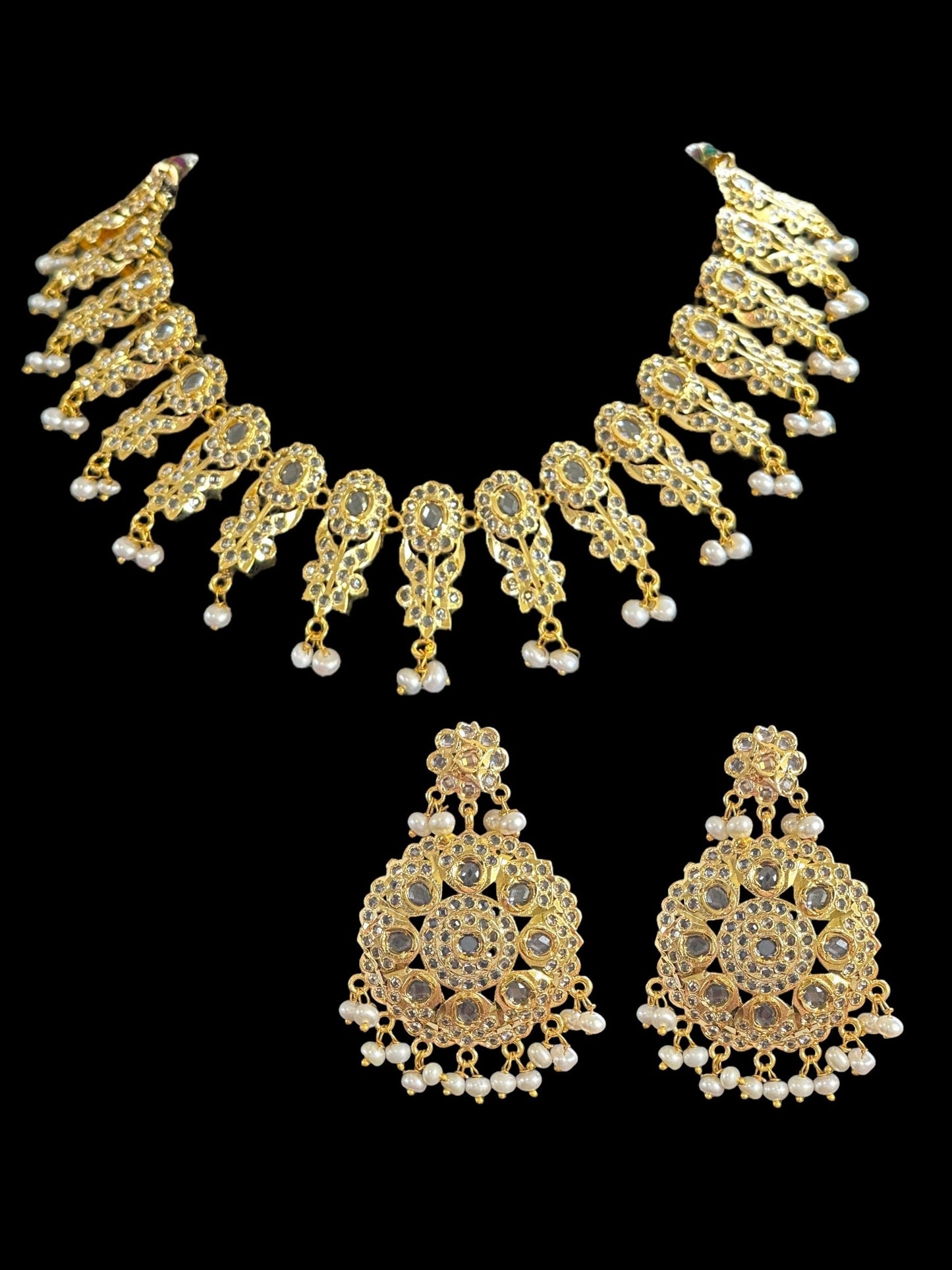 DNS48 Simeon gold plated Hyderabadi necklace in fresh water pearls ( READY TO SHIP)