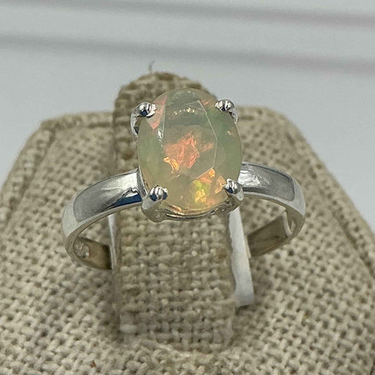 Sterling Silver Faceted Oval Ethiopian Opal Ring - Size 7 - Intuition, Creativity & Inner Light