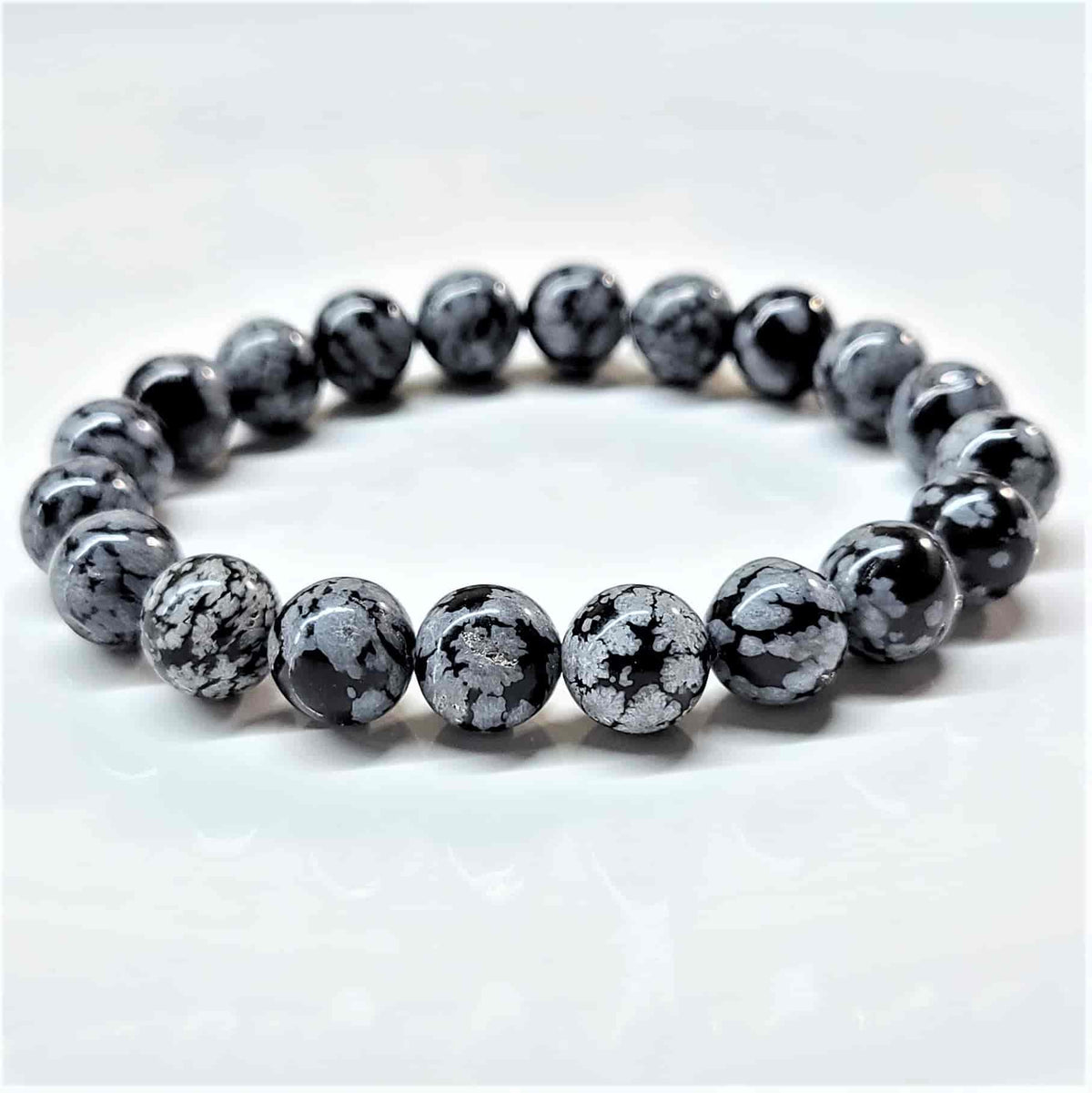 Snowflake Obsidian Round Bead Bracelet - Stone of Purification & Balance