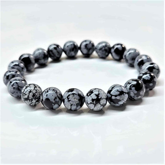 Snowflake Obsidian Round Bead Bracelet - Stone of Purification & Balance
